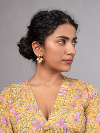 Green Bloom Repurposed Fabric and Wood Leaf Earrings