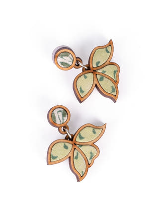 Green Bloom Repurposed Fabric and Wood Leaf Earrings