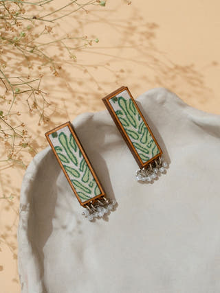 Green Repurposed Fabric and Wood Studs