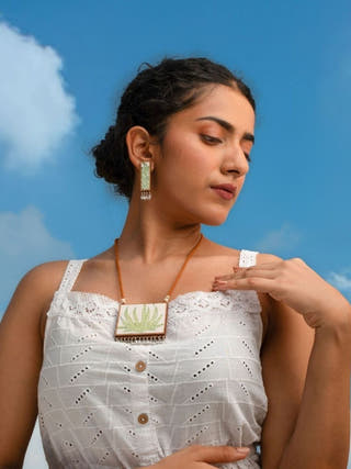 Green Repurposed Fabric and Wood Studs