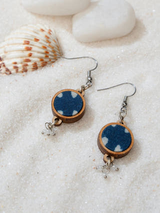 Indigo Blue Fabric and Repurposed Wood Danglers