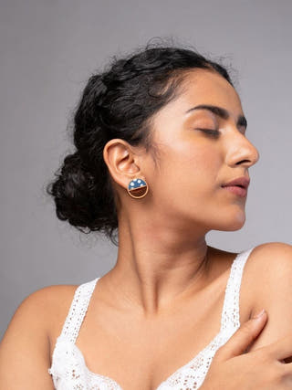 Indigo Blue Repurposed Fabric and Wood Stud