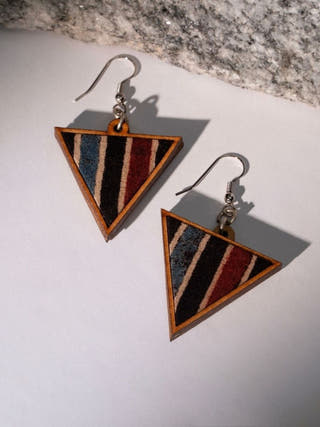 Multicolor Ajrakh Repurposed Fabric and Wood Triangular Dangler
