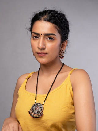 Multicolor Ajrakh Repurposed Fabric and Wood Round Studs