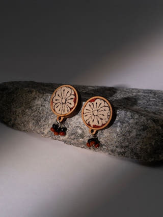 Multicolor Floral Kalamkari Repurposed Fabric and Wood Round Studs