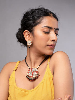 Multicolor Floral Kalamkari Repurposed Fabric and Wood Round Studs