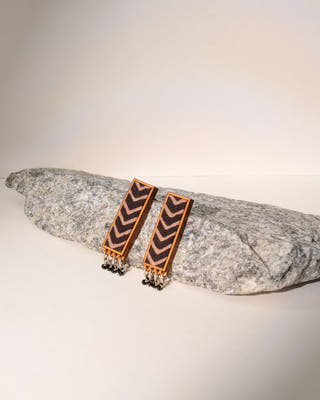 Ajrakh Black Repurposed Fabric and Wood Studs with beads