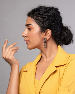 Ajrakh Black Repurposed Fabric and Wood Studs with beads