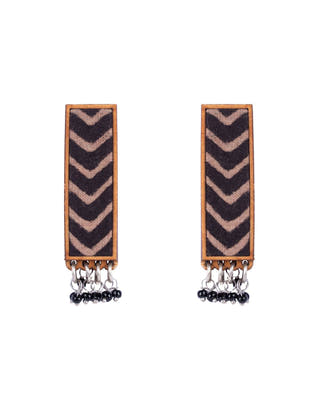 Ajrakh Black Repurposed Fabric and Wood Studs with beads