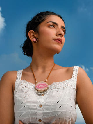 Pink Repurposed Fabric and Wood studs