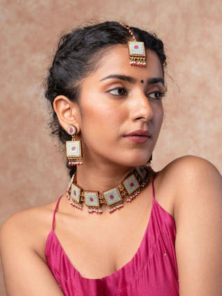 Kantha Columbia Blue Repurposed Silk Fabric and Wood Earrings