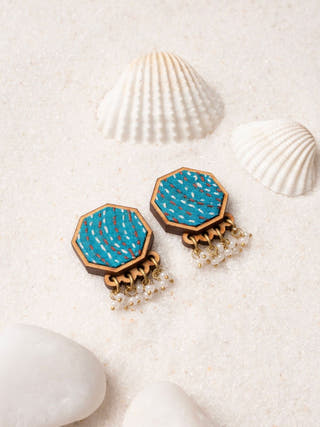 Turquoise Kantha Repurposed Silk Fabric and Wood Studs