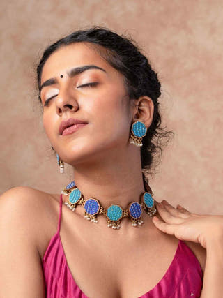Turquoise Kantha Repurposed Silk Fabric and Wood Studs