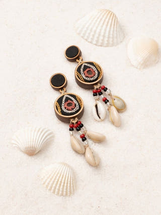 Hand Embroidered Multicolor Earrings with Shells