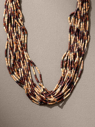 Handmade Multilayer Adjustable Jute, Wooden Beads and Metal Beads Statement Necklace