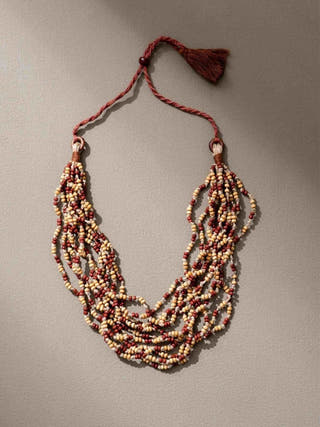 Handmade Multilayer Adjustable Jute, Wooden Beads and Glass Beads Necklace
