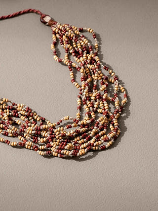 Handmade Multilayer Adjustable Jute, Wooden Beads and Glass Beads Necklace
