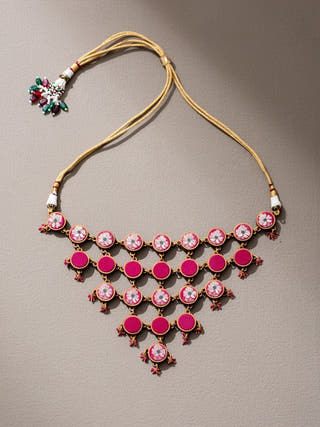 Wood Banarasi Necklace In Pink WHE