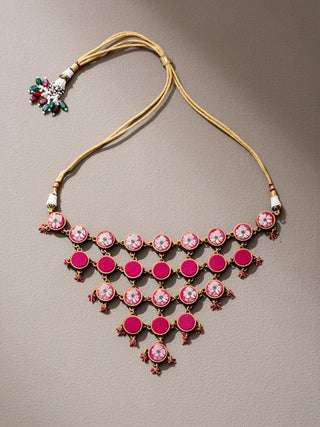 Wood Banarasi Necklace In Pink WHE