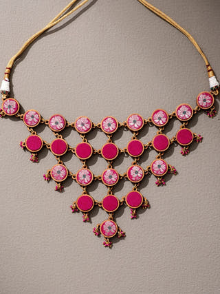 Wood Banarasi Necklace In Pink WHE