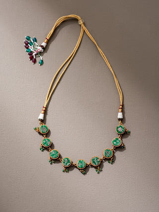 Wood Banarasi Choker Necklace Green WHE