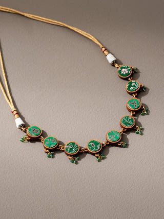 Wood Banarasi Choker Necklace Green WHE