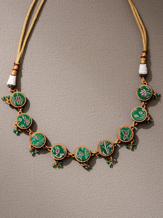 Wood Banarasi Choker Necklace Green WHE