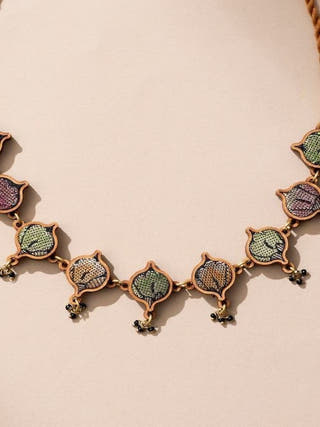 Multicolor Festive Repurposed Fabric and Wood Choker Necklace