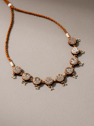 Brocade Festive Repurposed Fabric and Wood Adjustable Choker Necklace