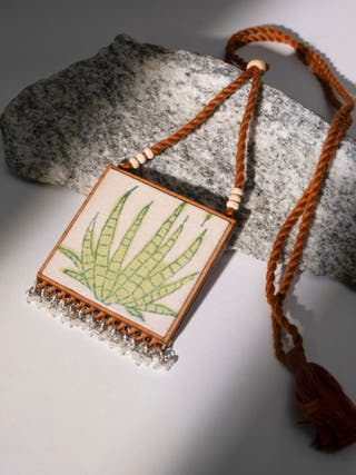 Two in One Floral Pink and Green Square Repurposed Fabric and Wood Pendant