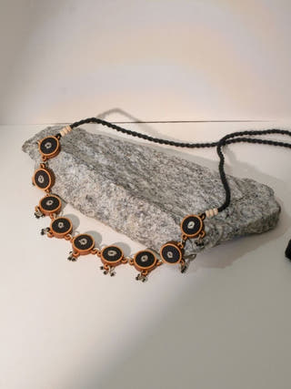 Black Repurposed Fabric and Wood Necklace