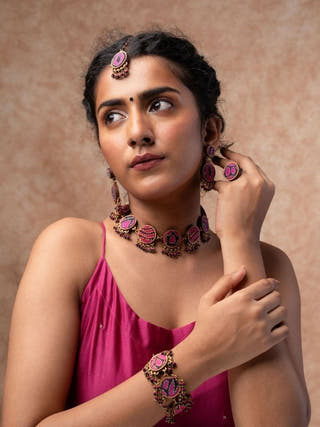 Multicolor Kantha Silk Fabric and Repurposed Wood Necklace