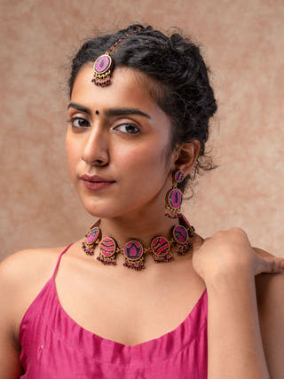 Multicolor Kantha Silk Fabric and Repurposed Wood Necklace