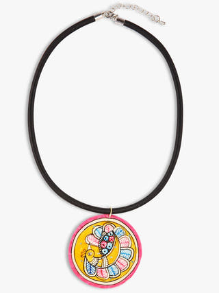 Madhubani Peacock Leather Puppet Choker Pendant