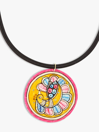 Madhubani Peacock Leather Puppet Choker Pendant