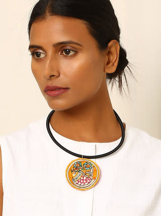 Madhubani Fish Leather Puppet Choker Pendant
