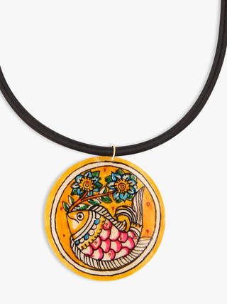 Madhubani Fish Leather Puppet Choker Pendant