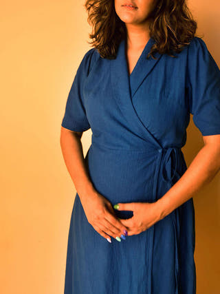 Aria Wrap Dress Blue - Cotton Women Cotton Dress in Blue color