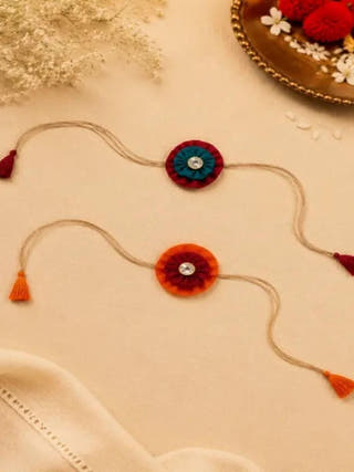 Handmade Fabric Flower Rakhi Combo | Set of 2