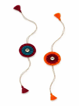 Handmade Fabric Flower Rakhi Combo | Set of 2