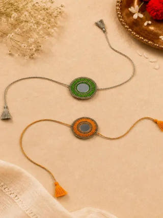 Handmade Crochet Mirror Rakhi Combo | Set of 2