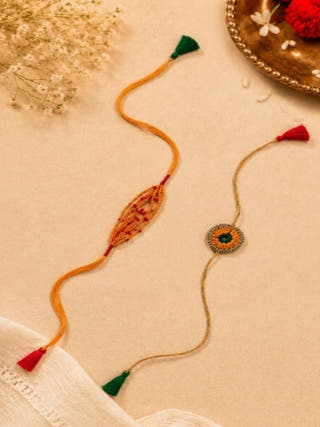 Handmade Yellow Crochet Rakhi Combo | Set of 2