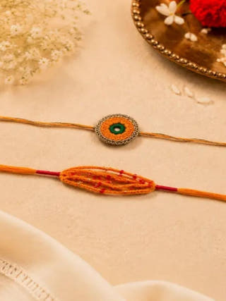 Handmade Yellow Crochet Rakhi Combo | Set of 2