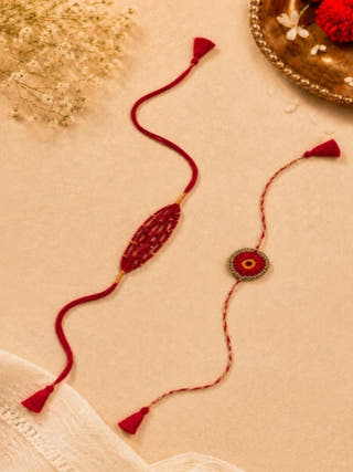 Orange Handmade Crochet Rakhi Combo | Set of 2