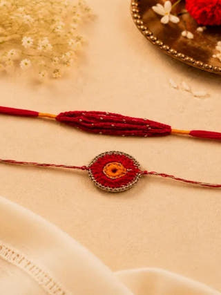 Orange Handmade Crochet Rakhi Combo | Set of 2