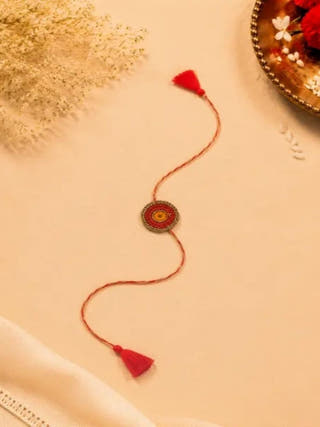 Orange Handmade Crochet Rakhi Combo | Set of 2