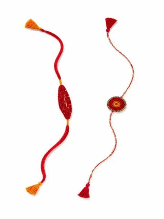Orange Handmade Crochet Rakhi Combo | Set of 2