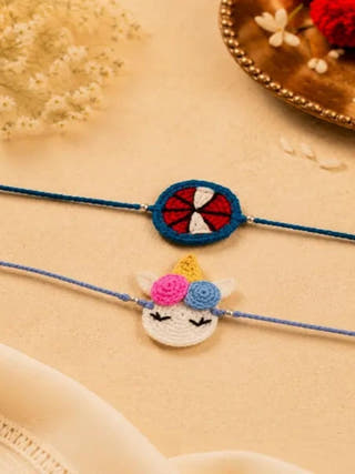 Handmade Crochet Unicorn & Spider-Man Rakhi Combo | Set of 2