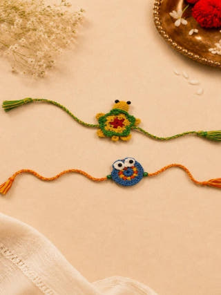 Handmade Crochet Turtle & Owl Rakhi Combo | Set of 2