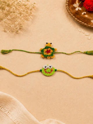 Handmade Crochet Frog & Turtle Rakhi Combo | Set of 2